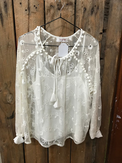 Preloved - Living Doll White Mesh Shirt - Size 8