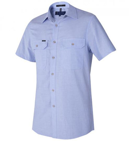 Men's Chambray Front Flap dual Pocket, Classic Fit S/S Shirt