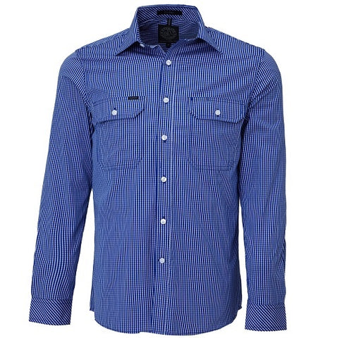 Men's Front Flap dual Pocket, Classic Fit L/S Shirt  - Blue