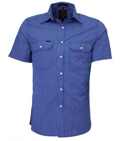 Men's Front Flap dual Pocket, Classic Fit S/S Shirt - Blue