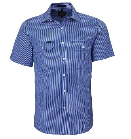 Men's Front Flap dual Pocket, Classic Fit S/S Shirt - Stripe